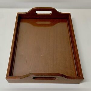 Mid Century Vintage Handled Glass Surface Dovetail Jointed Hardwood Tray